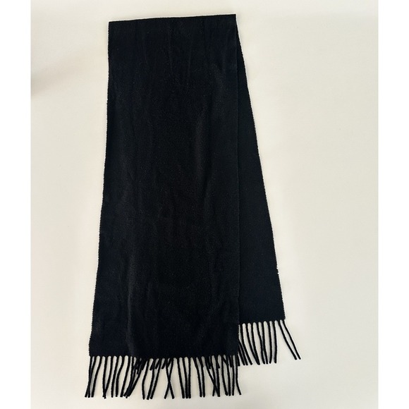 Polo Ralph Lauren Scarf Unisex Black Lambswool Purple Pony Fringe Italy Luxury - Picture 5 of 9